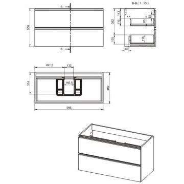 Тумба под раковину Visobath (Визобас) Granada, 100 см, 2 ящика c черными ручками, цвет кварцевый матовый лак (Quarzo) 76544/87605