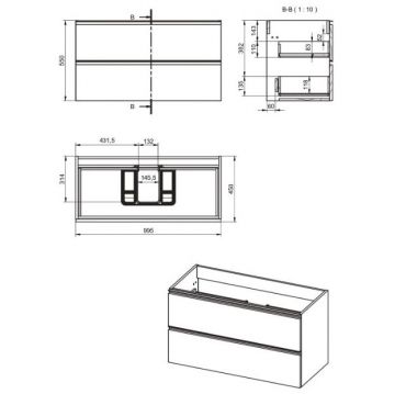 Тумба под раковину Visobath (Визобас) Granada, 100 см, 2 ящика c черными ручками, цвет пепельный матовый лак (Ceniza) 87527/87605