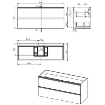 Тумба под раковину Visobath (Визобас) Granada, 120 см, 2 ящика c черными ручками, цвет кварцевый матовый лак (Quarzo) 76547/87608