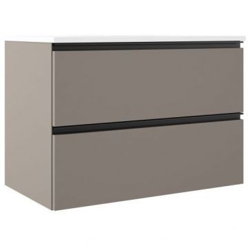 Тумба под раковину Visobath (Визобас) Granada, 80 см, 2 ящика c черными ручками, цвет кварцевый матовый лак (Quarzo) 76543/87602