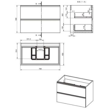 Тумба под раковину Visobath (Визобас) Granada, 80 см, 2 ящика c черными ручками, цвет кварцевый матовый лак (Quarzo) 76543/87602