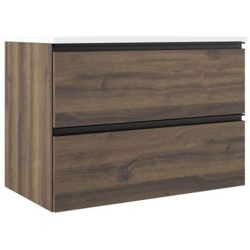 Тумба под раковину Visobath (Визобас) Granada, 80 см, 2 ящика c черными ручками, цвет орех (Valenti) 76579/87602