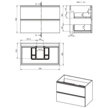 Тумба под раковину Visobath (Визобас) Granada, 80 см, 2 ящика c черными ручками, цвет орех (Valenti) 76579/87602