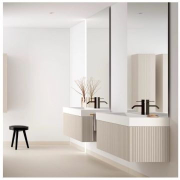 Тумба под раковину Visobath (Визобас) Bari, 80 см, 1 выдвижной ящик с Push-открыванием, цвет бежевый матовый лак (Cotton) 70833/Cotton