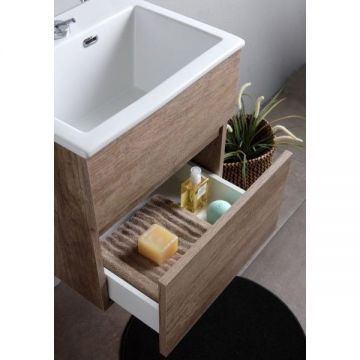 Тумба под раковину White Ceramic (Вайт Керамик) Laveria, 50 см с 1 ящиком под постирочную раковину Rio, цвет дуб адамелло MEWMOB50RA