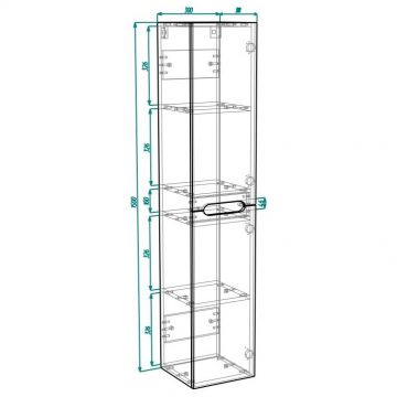 Шкаф-пенал для ванной Диво Коломна 30x150x30 подвесной, белый, KOL.P.30/P/W, Diwo
