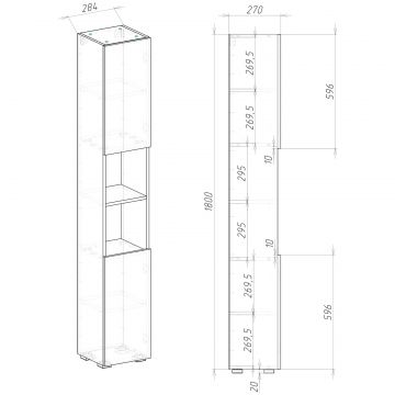 Шкаф-пенал для ванной Диво Тула 30 напольный с открытой нишей, 28,5x180x27 см, белый, TUL.PN.30/S/W, Diwo