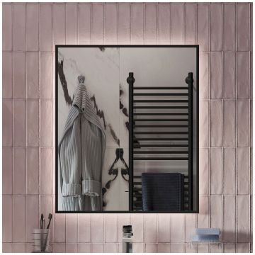 Зеркало Диво Элиста 60x70 см, ореольная подсветка диодная, бесконтактный выключатель, прямоугольное, черная окантовка, ЗЛП1735, Diwo