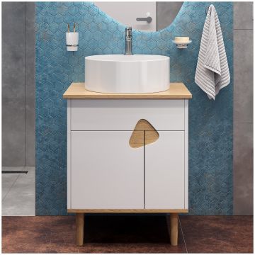 Тумба с раковиной Вог Sense 60 ultra white&natural oak, Voq