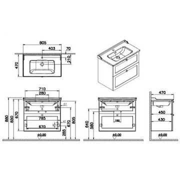 Тумба с раковиной Vitra (Витра) Root Classic 80 см с классической раковиной 2 ящика матовый темно-синий (68874)
