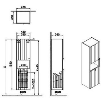 Пенал Vitra (Витра) Root Groove 40 см с корзиной для белья матовый серый левый (69095)