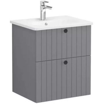 Тумба с раковиной Vitra Root Groove 60 см 2 ящика матовый серый (69417)