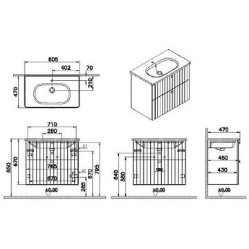 Тумба с раковиной Vitra (Витра) Root Groove 80 см 2 ящика матовый серый (69438)