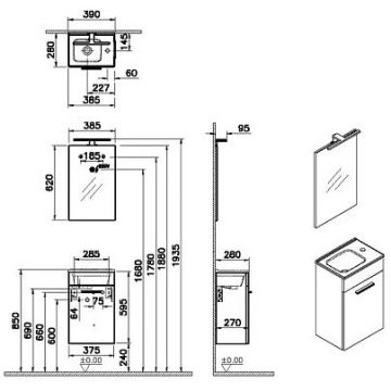 Комплект мебели Vitra (Витра) Mia 40 см тумба с раковиной с дверцей цвет белый глянцевый и Зеркало (75022)