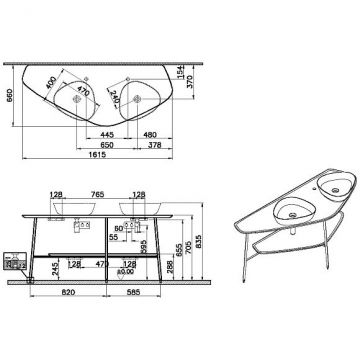 Столешница Vitra (Витра) Plural 160 см под 2 раковины цвет американский орех (64043)