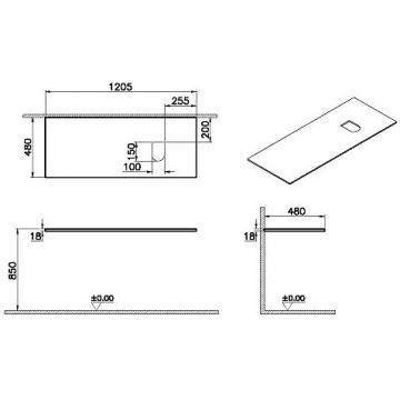Столешница Vitra Origin 120 см правосторонняя темный вяз (65928)