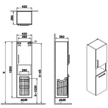 Пенал Vitra (Витра) Root 40 см с корзиной для белья глянцевый белый правый (66231)