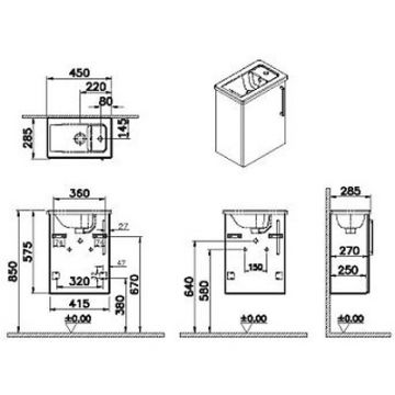 Тумба с раковиной Vitra (Витра) Root 45 см с дверцей глянцевый белый левый (66342)