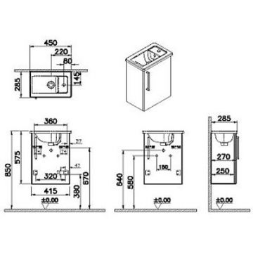 Тумба с раковиной Vitra Root 45 см с дверцей кордоба правый (68065)