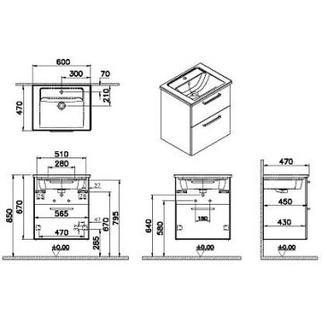 Тумба с раковиной Vitra Root 60 см 2 ящика матовый темно-синий (68270)