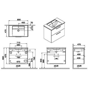 Тумба с раковиной Vitra Root 80 см 2 ящика кордоба (68288)