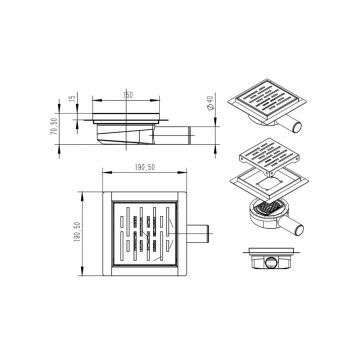Трап для душа Azario (Азарио) металлический 360 горизонтальный выпуск 150х150 мм хром AZZ3150