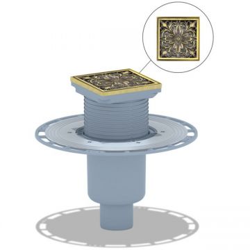 Трап Bronze de Luxe (Бронз Де Люкс) вертикальный выход, магнитный сухой затвор, дизайн-решетка Цветок 21975-5902 бронза