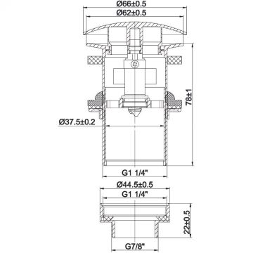 Донный клапан Arrowhead (Арровхэд) с переливом с переходником на 7/8 1 1/4″ 80 мм Хром (740004)