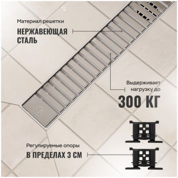 Душевой лоток Си Кей Дрейн AQPP01-80 Steel 80 см, из нержавеющей стали, дизайн решетка из нержавеющей стали, Ck Drain