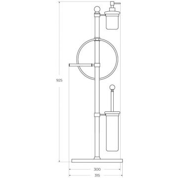 Стойка напольная с держателем туалетной бумаги, щеткой для унитаза, полотенцедержателем и диспенсером Cezares (Цезарис) Olimp, цвет золото OLIMP-WBD-03/24-M