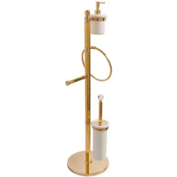 Стойка напольная с держателем туалетной бумаги, щеткой для унитаза, полотенцедержателем и диспенсером Cezares (Цезарис) Olimp, цвет золото OLIMP-WBD-03/24-Sw