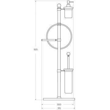 Стойка напольная с держателем туалетной бумаги, щеткой для унитаза, полотенцедержателем и диспенсером Cezares (Цезарис) Olimp, цвет золото OLIMP-WBD-03/24-Sw