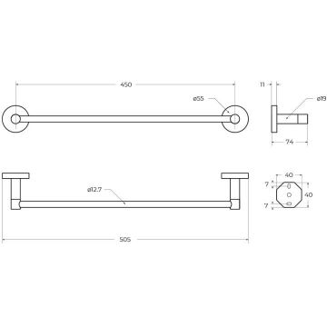 Полотенцедержатель Cezares (Цезарис) Relax 50,5 см, цвет оружейная сталь RELAX-TH-50-GM