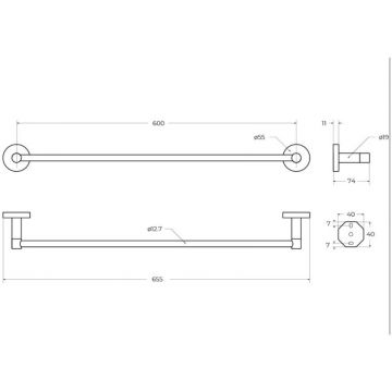 Полотенцедержатель Cezares (Цезарис) Relax 65,5 см, цвет черный матовый RELAX-TH-65-NOP