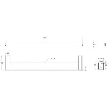 Полотенцедержатель двойной 60 см, цвет черный матовый STYLUS-THD-60-NOP