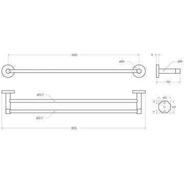 Полотенцедержатель двойной Cezares (Цезарис) Relax 65,5 см, цвет хром RELAX-THD-65-01