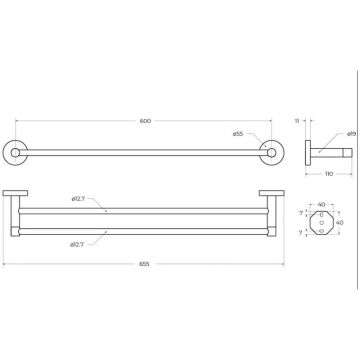 Полотенцедержатель двойной Cezares (Цезарис) Relax 65,5 см, цвет черный матовый RELAX-THD-65-NOP