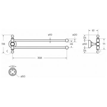 Полотенцедержатель двойной, поворотный Cezares (Цезарис) Aphrodite, цвет золото APHRODITE-TD09-03/24-M