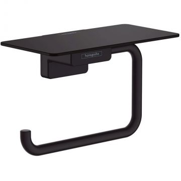 Держатель для туалетной бумаги Hansgrohe (Хансгрое) AddStoris с полкой, черный матовый, 41772670