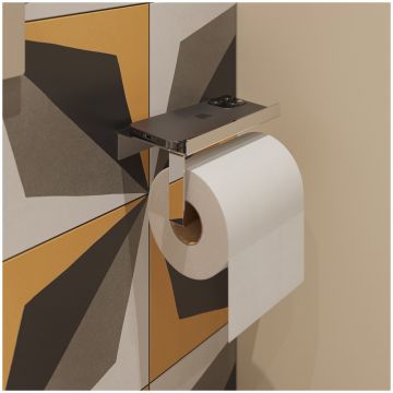 Держатель для туалетной бумаги DEKOR BANYO SS 304 SS304 6023 04 настенный, глянцевый хром, с полкой