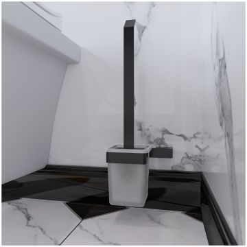 Ершик для унитаза DEKOR BANYO SS 304 Black SS304 6009 04 настенный, матовый черный, с подставкой и держателем