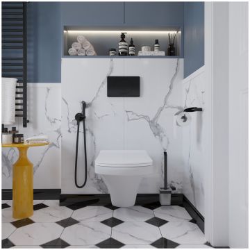 Ершик для унитаза DEKOR BANYO SS 304 Black SS304 6009 04 настенный, матовый черный, с подставкой и держателем