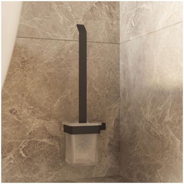 Ершик для унитаза DEKOR BANYO SS 304 Black SS304 6009 04 настенный, матовый черный, с подставкой и держателем