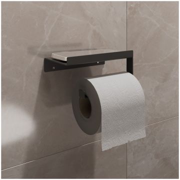 Держатель для туалетной бумаги DEKOR BANYO SS 304 Black SS304 6023 04 04 настенный, матовый черный, с полкой