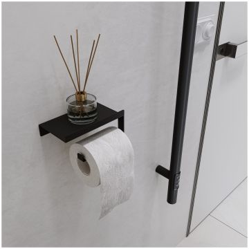 Держатель для туалетной бумаги DEKOR BANYO SS 304 Black SS304 6023 04 04 настенный, матовый черный, с полкой