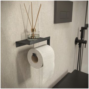 Держатель для туалетной бумаги DEKOR BANYO SS 304 Black SS304 6023 04 04 настенный, матовый черный, с полкой