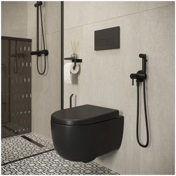 Держатель для туалетной бумаги DEKOR BANYO SS 304 Black SS304 6023 04 04 настенный, матовый черный, с полкой