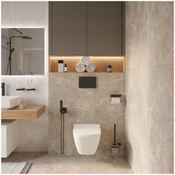 Держатель для туалетной бумаги DEKOR BANYO SS 304 Black SS304 6023 04 04 настенный, матовый черный, с полкой