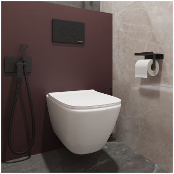 Держатель для туалетной бумаги DEKOR BANYO SS 304 Black SS304 6023 04 04 настенный, матовый черный, с полкой