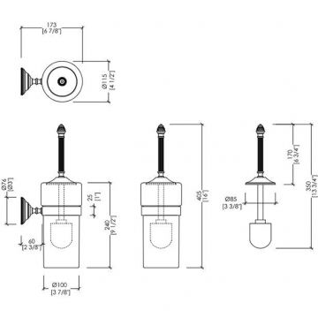 Ерш для унитаза Devon and Devon (Девон И Девон) Gemstone, подвесной в керамической колбе, античная латунь, GEM720-OTS